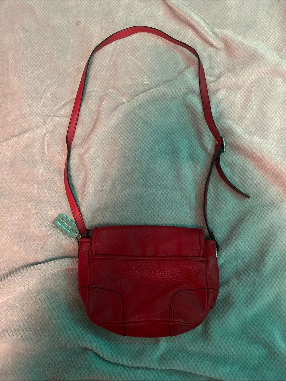 Coach Red Leather Crossbody with Buckle Accent and Tag